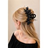 Design 4N Kelebek İnci Toka 13 Cm Büyük Boy / Mandal Şık Topuz Tokası