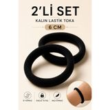Design 4N Premium Siyah Saç Lastiği 2’li Set / Güçlü Tutuş Esnek Yapı & İz Yapmayan Büyük Boy (6 CM)