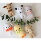 Design By Oykum 6'lı Organik Amigurumi Hayvan Oyuncaklar(Kedi,fare,köpek,ördek,tavşan,ayıcık) - Renkli
