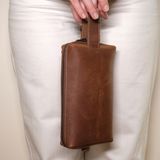 Design Craft Deri Unisex El Çantası - Slim Dopp Kit - Büyük Boy - Koyu Taba
