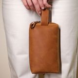 Design Craft Deri Unisex El Çantası - Slim Dopp Kit - Küçük Boy - Taba