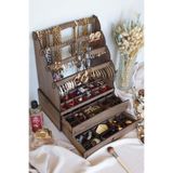 Design Otto Diamond Large Organizer Kozmetik Makyaj Kolye Küpe Yüzük Takı Kutusu Düzenleyici Ceviz