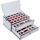 Design Otto Luna 64 Bölmeli Ahşap Kozmetik Makyaj Kolye Küpe Yüzük Takı Koleksiyon Saat Dikiş Aksesuar Tespih Kutusu Çok Amaçlı Düzenleyici Organizer - 32 x 20 x 33cm - Beyaz