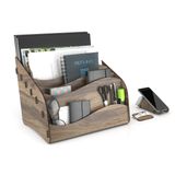 Design OTTO Wavy Masaüstü Organizer A4 Kağıt Kalemlikli Evrak Rafı Mini Kitaplık (Ceviz)