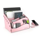 Design OTTO Wavy Masaüstü Organizer A4 Kağıt Kalemlikli Evrak Rafı Mini Kitaplık (Pembe)
