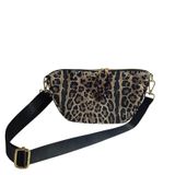 Design Studio Half Moon Bag Kadın Çapraz Omuz Çantası, Leopar Desenli Kapitone Kumaş, Ayarlanabilir Askılı, Çift Fermuarlı, Günlük Omuz Çantası