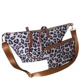 Design Studio Leopar Desenli 2'li Kadın Çanta Seti - Annelerimizi Özel Hissettirecek - Su İtici Polyester Büyük Tote ve Portföy Çanta