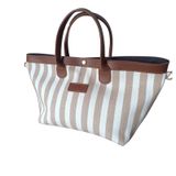 Design Studio Pamuklu Kanvas Kadın El ve Omuz Çantası - Suni Deri Detaylı, Mıknatıslı Kapama - 37x20x15 cm