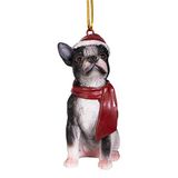 Design Toscano Boston Terrier bayram köpeği Noel ağacı süsü Noel dekorasyonu, poliresin, tam renkli, 8 cm