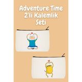 designedfy Adventure Time 2'li Makyaj Çantası Avantaj Seti, Kalemlik, Cüzdan, Bez Çanta