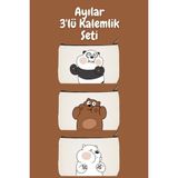 designedfy Ayılar 3'lü Makyaj Çantası Avantaj Seti, Kalemlik, Cüzdan, Bez Çanta