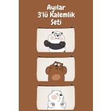 designedfy Ayılar 3'lü Makyaj Çantası Avantaj Seti, Kalemlik, Cüzdan, Bez Çanta