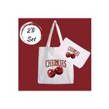 designedfy Cherries Kampanyalı 2'li Bez Çanta ve Makyaj Çantası Seti
