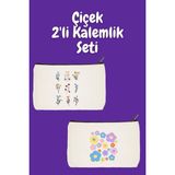 designedfy Çiçek Makyaj Çantası Avantaj Seti, Kalemlik, Cüzdan, Bez Çanta