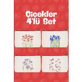 designedfy Çiçekler 2 Baskılı 4'lü Makyaj Çantası, Kalemlik, Cüzdan