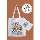 designedfy Friends Su Geçirmez Bez Çanta ve Kalemlik 2'li Set