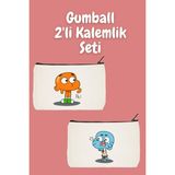 designedfy Gumball Darwin 2'li Makyaj Çantası Avantaj Seti, Kalemlik, Cüzdan, Bez Çanta
