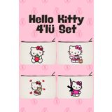 designedfy Kampanyalı Hello Kitty Baskılı 4'lü Makyaj Çantası, Kalemlik, Cüzdan