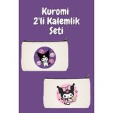 designedfy Kuromi 2'li Makyaj Çantası Avantaj Seti, Kalemlik, Cüzdan, Bez Çanta