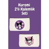 designedfy Kuromi 2'li Makyaj Çantası Avantaj Seti, Kalemlik, Cüzdan, Bez Çanta
