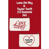 designedfy Lana Del Rey ve Taylor Swift 2'li Makyaj Çantası Avantaj Seti, Kalemlik, Cüzdan, Bez Çanta