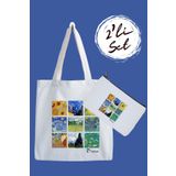 designedfy Van Gogh Kolaj 2 Baskılı Bez Çanta ve Kalemlik Seti