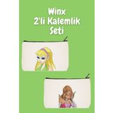 designedfy Winx 2'li Makyaj Çantası Avantaj Seti, Kalemlik, Cüzdan, Bez Çanta