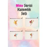 designedfy Winx Serisi Baskılı 4'lü Kalemlik Seti, Makyaj Çantası