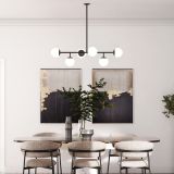 Designer Altılı Sıralı Avize, Siyah, Beyaz Camlı