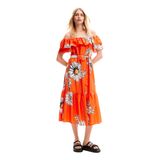 Desigual Kadın Elbise Kısa Kollu, Turuncu, XS