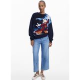 Desigual Kadın Yuvarlak Yaka Desenli Sweatshirt, Siyah, M