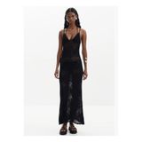 Desigual U Yaka Düz Siyah Uzun Kadın Elbise 25SWVF03