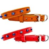 Desingshop Hakiki Deri Nazar Boncuklu Kedi ve Köpek Tasması Kırımızı ve Kahverengi 38CM x 1,5cm Toplam 2 Adet