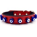 Desingshop Hakiki Deri Nazar Boncuklu Köpek Tasması Kırımızı 56CM x 2,5cm