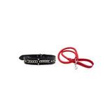 Desingshop Kırmızı Deri Örgü Köpek Gezdirme Kayışı 90CM ve Hakiki Deri Köpek Tasması 4X67CM 2li Set