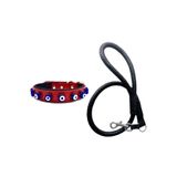 Desingshop Siyah Deri Örgü Gezdirme Kayışı 90CM ve Hakiki Deri Nazar Boncuklu Köpek Tasması 56X2,5CM 2li Set