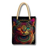 Desio Çanta Ruhun Gözü – Psikedelik Kedi ve Mandala Desenli Tote Bag Omuz Çanta