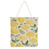 Desio Tote Çanta Kumaş Çanta Plaj Çantası Büyük Kadın Omuz Çantası Estetik Baskılı Kumaş Çanta Hediyesi Kadına Özel Jüt Görünümlü Alışveriş Üniversite İş Okul XL Boy Limon Çiçekli Akdeniz Desen Baskı