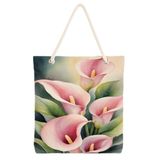 Desio Tote Çanta Kumaş Çanta Plaj Çantası Büyük Kadın Omuz Çantası Estetik Baskılı Kumaş Çanta Hediyesi Kadına Özel Jüt Görünümlü Alışveriş Üniversite İş Okul XL Boy Romantik Pembe Gala Çiçeği Baskı