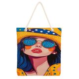 Desio Tote Çanta Kumaş Çanta Plaj Çantası Büyük Kadın Omuz Çantası Estetik Baskılı Kumaş Çanta Hediyesi Kadına Özel Jüt Görünümlü Alışveriş Üniversite İş Okul XL Boy Sarı Şapka Noktalı Kadın