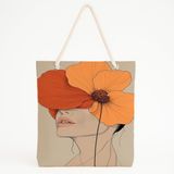 Desio Tote Çanta Kumaş Çanta Plaj Çantası Büyük Kadın Omuz Çantası Estetik Baskılı Kumaş Çanta Hediyesi Kadına Özel Jüt Görünümlü Alışveriş Üniversite İş Okul XL Boy Turuncu Çiçekli Kadın Sanat Baskı
