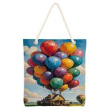 Desio Tote Çanta Kumaş Çanta Plaj Çantası Büyük Kadın Omuz Çantası Estetik Baskılı Kumaş Çanta Hediyesi Kadına Özel Jüt Görünümlü Alışveriş Üniversite İş Okul XL Boy Uçan Balonlu Ev Sanat Baskılı