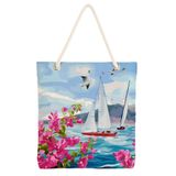 Desio Tote Çanta Kumaş Çanta Plaj Çantası Büyük Kadın Omuz Çantası Estetik Baskılı Kumaş Çanta Hediyesi Kadına Özel Jüt Görünümlü Alışveriş Üniversite İş Okul XL Boy Yelken Deniz Manzara