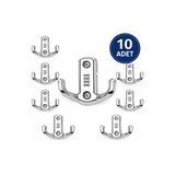 Desıphon 10 Adet Çiftli Krom Metal Duvar Askısı Portmanto Vestiyer Elbise Askılığı
