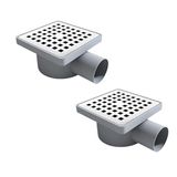 DESIPHON 2'li Set Kare Krom Yer Sifonu, 10x10 cm, Ø50 mm Yandan Çıkışlı, 304 Paslanmaz Çelik, Banyo ve Balkon için