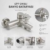 DESIPHON Banyo Bataryası Inox Paslanmaz Çelik Çift Çıkışlı Duş Hortumu Bağlantılı Musluk - Gold - Altın