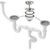 DESIPHON Çöpmak Çiftli Lavabo Sifonu, Dik Taşmalı Derin Tip, 11 cm Kafa Çapı, Koku Önleyici, Kolay Temizlenebilir, Beyaz
