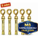 DESIPHON Kancalı Çelik Dübel M8 Kapalı Ağız 5 Adet Salıncak Boks Torbası Avize Tavan Asma Aparatı