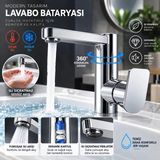 DESIPHON Krom Lavabo Bataryası 360° Döner Gövde Seramik Kartuşlu Tek Kumandalı Şık Tasarım - Gümüş