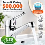 DESIPHON Krom Sabit Lavabo Bataryası Seramik Kartuş Su Tasarruflu Tek Kumandalı Banyo Musluğu - Gümüş